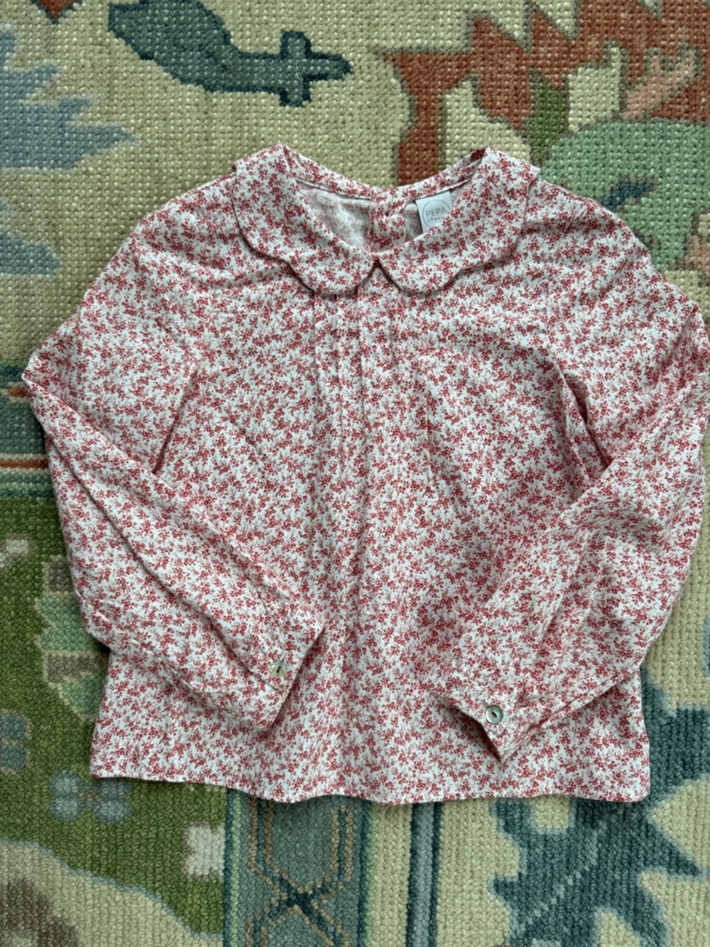 Pepa London Girls' Red Floral Peter Pan Collar Top